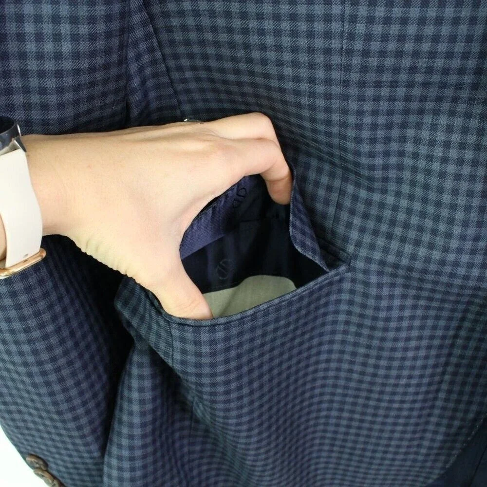 David Donahue‎ Virgin Wool Connor Sport Coat Check Blue Size 40R